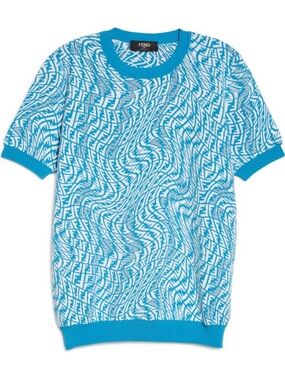 Fendi Men’s FF Logo Knit Sweater Blue/White Size 50 NWT $850